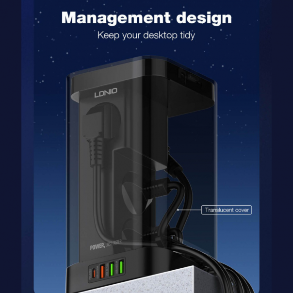 Produzni kabl LDNIO SEW4485 2500W EU 4 uticnice + 3xUSB QC PD 30W, Wireless 15W, PPS, Tajmer 2m crni - 219677