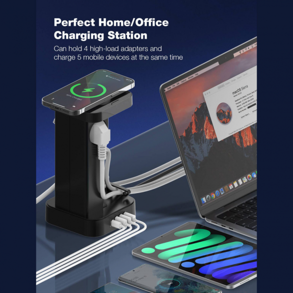 Produzni kabl LDNIO SEW4485 2500W EU 4 uticnice + 3xUSB QC PD 30W, Wireless 15W, PPS, Tajmer 2m crni - 219677