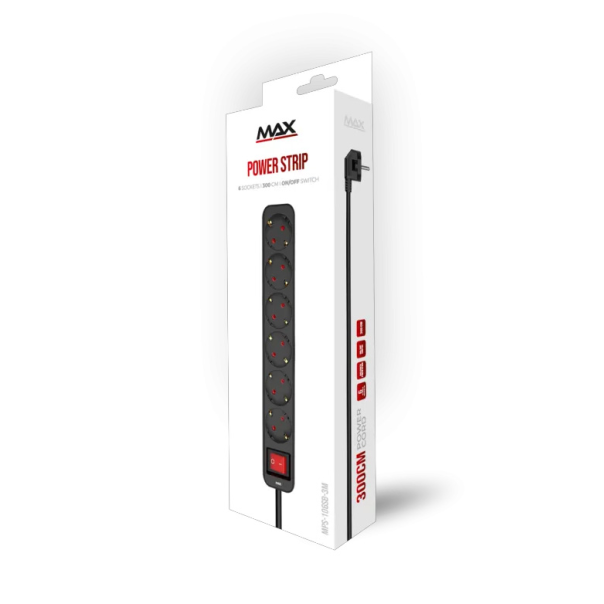 Produžni kabl sa prekidačem 6 utičnice 3m Max MPS-106SB-3M Crni - 223278