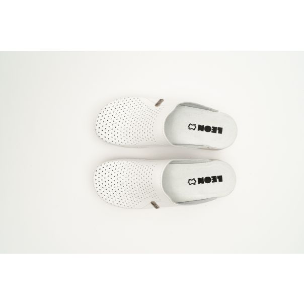 LEON Ženska klompa Klasik II-bela - PU115-BE