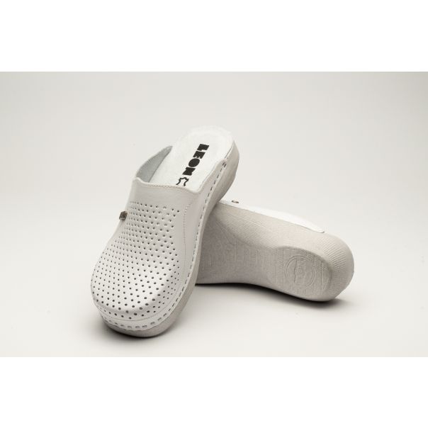 LEON Ženska klompa Klasik II-bela - PU115-BE