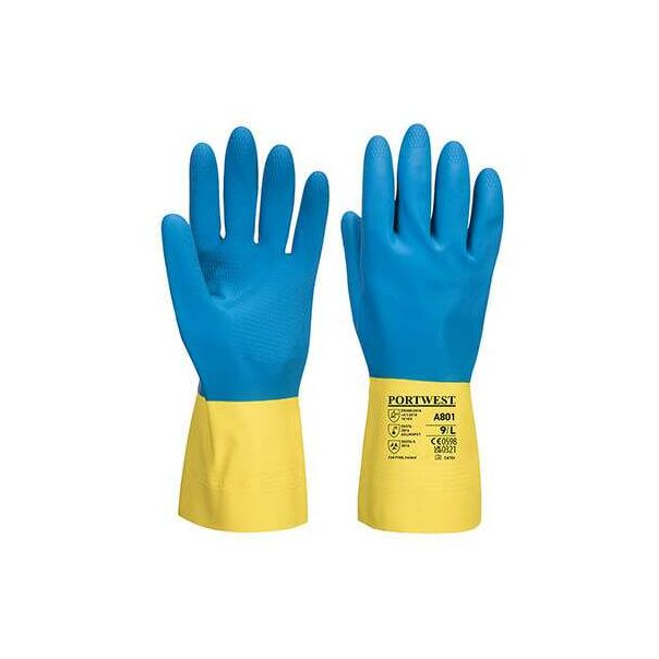 PORTWEST Rukavice A801 Double latex, žuta/plava - 54354