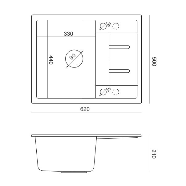 QUADRON Granitna ugradna sudopera Morgan 116 HB8210U5-BS_P2O, srebrna - QU245