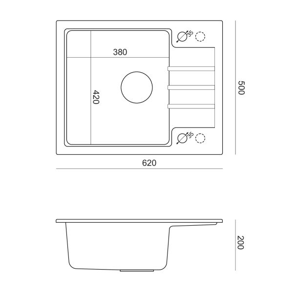QUADRON Granitna ugradna sudopera Peter 116 HCQP6250CZK, crna - QU305