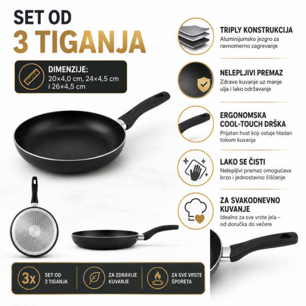 Triply 3u1 set tiganja sa keramičkim premazom - EP3161540