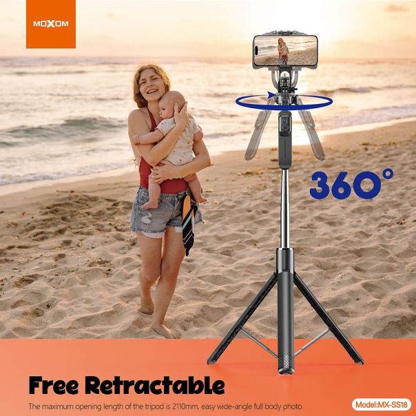 MOXOM Selfie držač MX-SS18 sa rotacijom 360 stepeni, crna - R2226