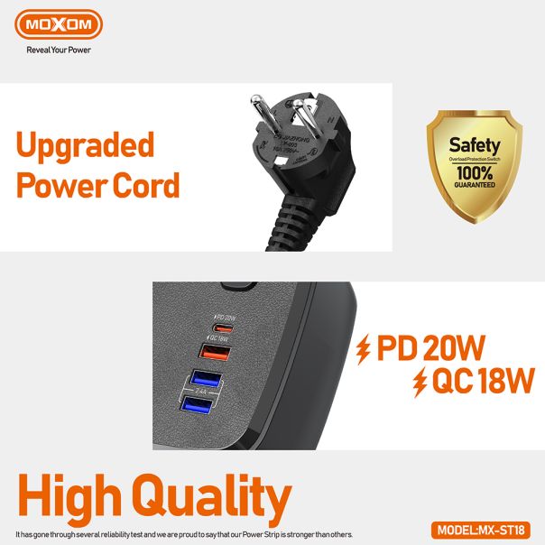 MOXOM Produžni adapter MX-ST18, 6 u 1, crna - R2227