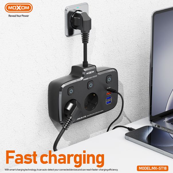 MOXOM Produžni adapter MX-ST18, 6 u 1, crna - R2227