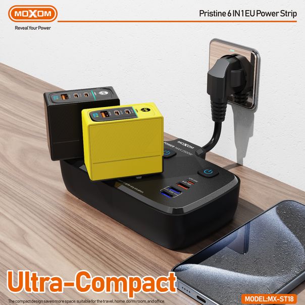 MOXOM Produžni adapter MX-ST18, 6 u 1, crna - R2227