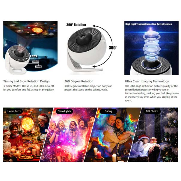 Projektor zvezdano nebo 360 stepeni rotacija (Starry Night Sky), bela - R2257