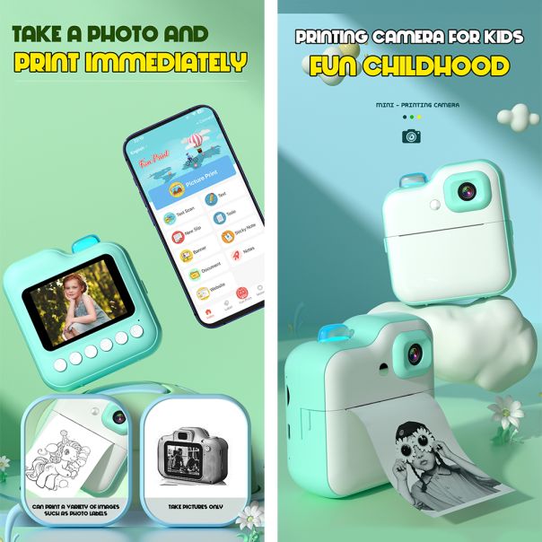 Digitalni fotoaparat sa štampačem za decu Q6, roza - R2282