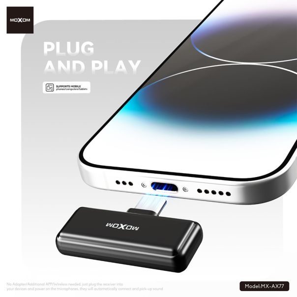 Multifuncionalni receiver mikrofon 2u1 Moxom MX-AX77 crni - EP2942638