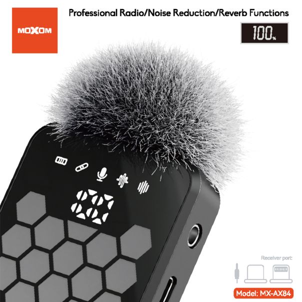 Mikrofon bluetooth Moxom MX-AX84 Type-C + lightning + 3.5mm jack crni - EP2941395