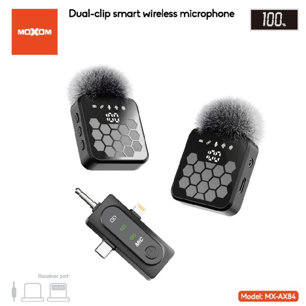 Mikrofon bluetooth Moxom MX-AX84 Type-C + lightning + 3.5mm jack crni - EP2941395