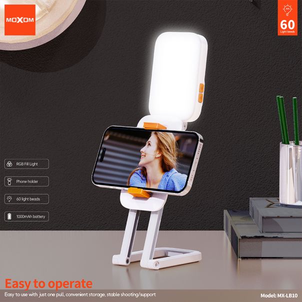 Držač i kompaktno sklopivo LED RGB svetlo MOXOM MX-LB10 belo - EP2943686