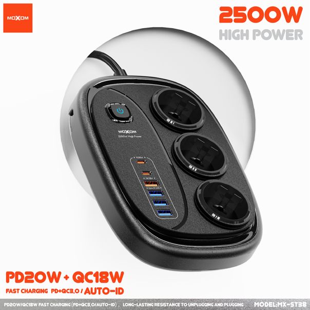 Produžni kabl Moxom MX-ST38 crni - EP3168960