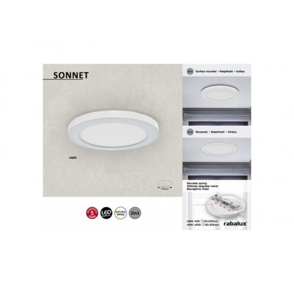 Rabalux Ugradna i nadgradna rasveta Sonnet LED 18W bela (1489) - 1489-1