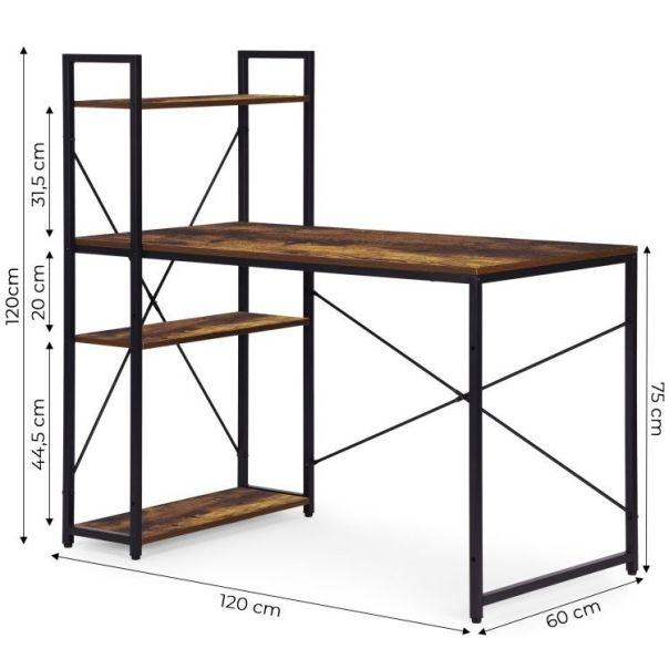 MODERNHOME Radni sto 120x60 cm sa policama loft style - EP2828271