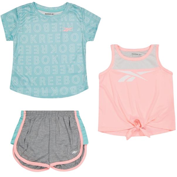 REEBOK set za devojčice šorc i dve majice, tirkizni sivo roze - C4601RG
