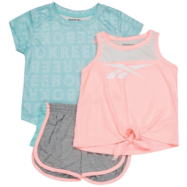 REEBOK set za devojčice šorc i dve majice, tirkizni sivo roze - C4601RG
