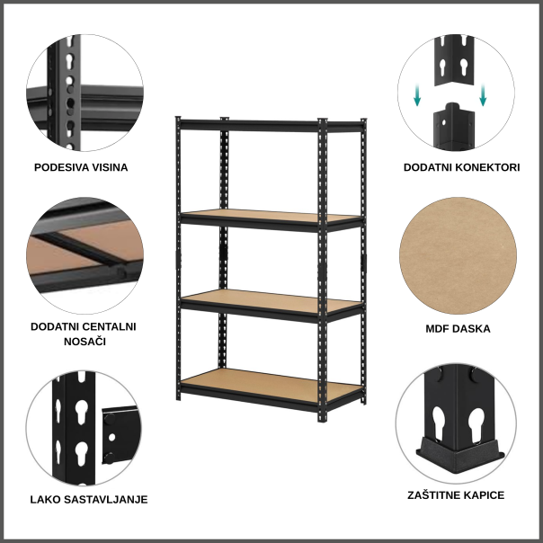 ePRO polica premium 152x70x30, metal-drvo, 700kg (4x175kg) - E0009
