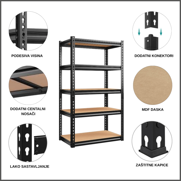 ePRO polica premium 183x90x35, metal-drvo, 875kg (5x175kg) - E0011