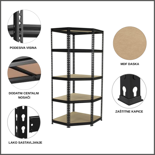 ePRO metalna montažna polica SET 1 kom ugaona 180x70x30 + 2 kom premium 180x90x30, metal-drvo - EP3065209