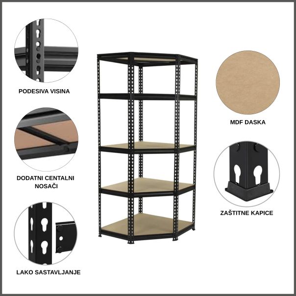 ePRO polica ugaona premium 183x70x30, metal-drvo, 875kg (5x175kg) - E0015