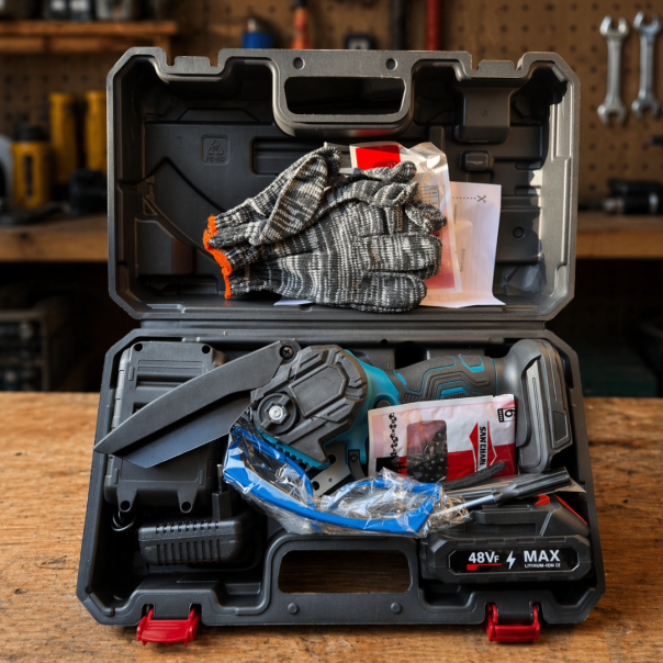 AKU mala testera za drva u koferu, sa dve baterije, rukavicama i zaštitnim naočarima 48v - EP2964153