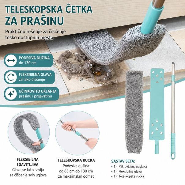 Teleskopska četka za prašinu sa mikrofiber navlakom – Fleksibilni čistač - EP3170378