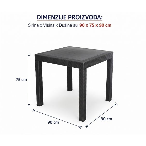 Baštenski sto Ratan PVC 90x90cm - EP3170390
