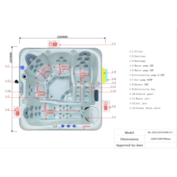 Nero Hidromasažna kada Premium Balance 2200x2200x900mm (5osoba) - 0015154