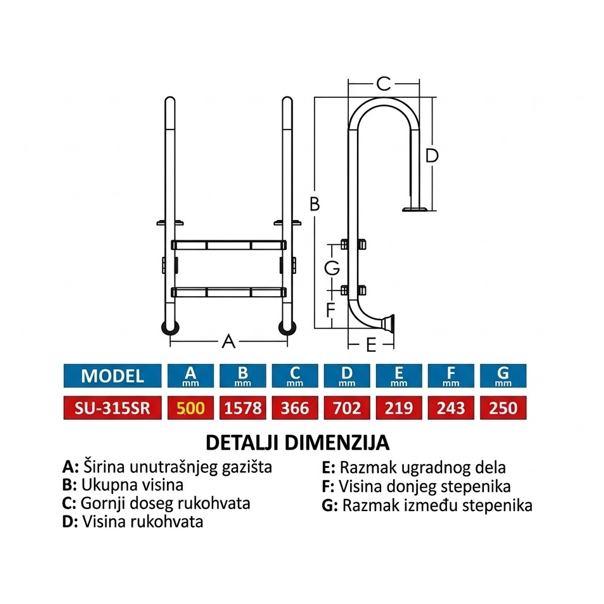 FF Merdevine Uske 3 stepenika AISI 304 sa flanšom - EP2885524