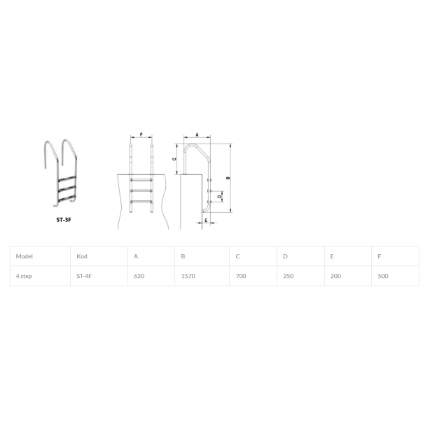 NERO Merdevine Standard 4 stepenika AISI 304 sa flanšom - EP2885540