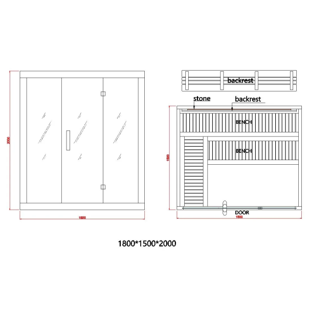 Nero Sauna soba kanadski Hemlock 1800x1500x2000mm - EP2889813