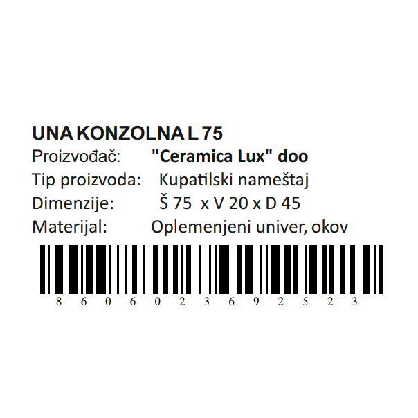 CERAMICA LUX Una donji deo L75 konzolna - 300251