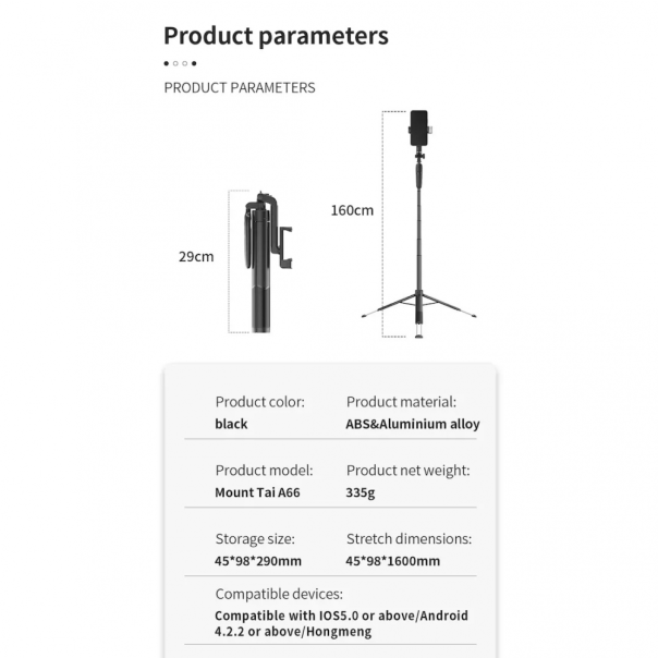 Selfie stick A66 + tripod crni - 209707