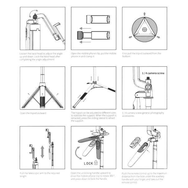 Selfie stick A66 + tripod crni - 209707