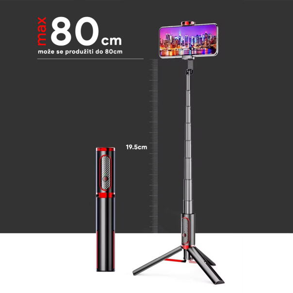 Selfie stick M18 mini + tripod beli/roze - 215621