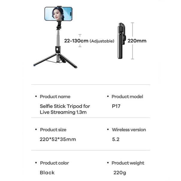 Selfie Stick REMAX Tripod 1.3m P17 crni - 210771