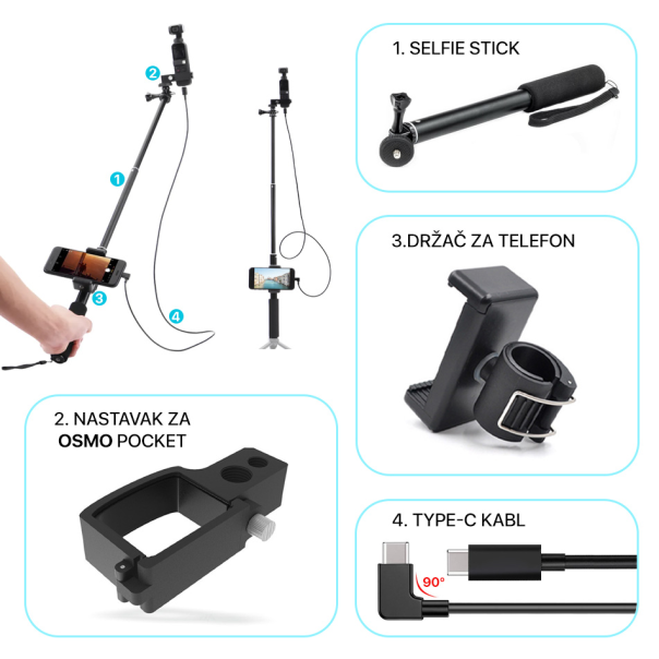 Selfie stick sa Type C kablom crni - 209444