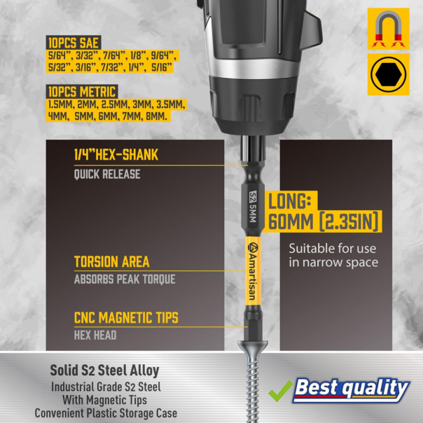 Set bitova Amartisan  JWD 20 kom u mm i incima - 223260