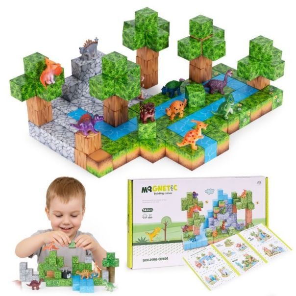 ECO TOYS Set magnetnih kocki za decu – 142 dela, kocke i dinosaurisi - EP2752006