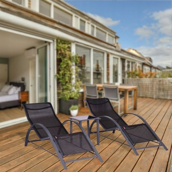 MODERNHOME Set baštenskih ležaljki sa stolom, crna - 04K KJL09BAC