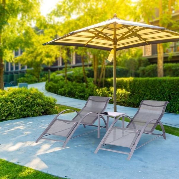 MODERNHOME Set baštenskih ležaljki sa stolom, siva - 04K KJL09BASZ