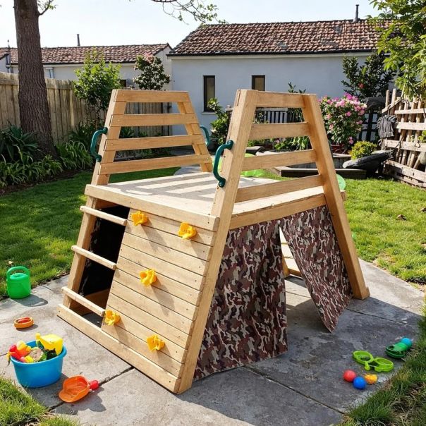 Dečiji drveni tobogan sa penjalicom za dvorište KINDER HOME - EP2988382