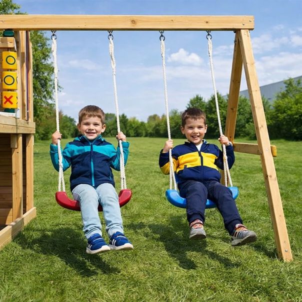 Velika dečija drvena kućica za igru KINDER HOME za dvorište sa toboganom - EP2988385