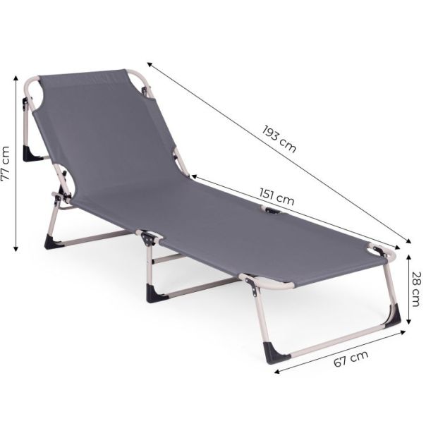 MULTIGARDEN Sklopiva baštenska ležaljka sa dušekom, siva - GMFC-20180