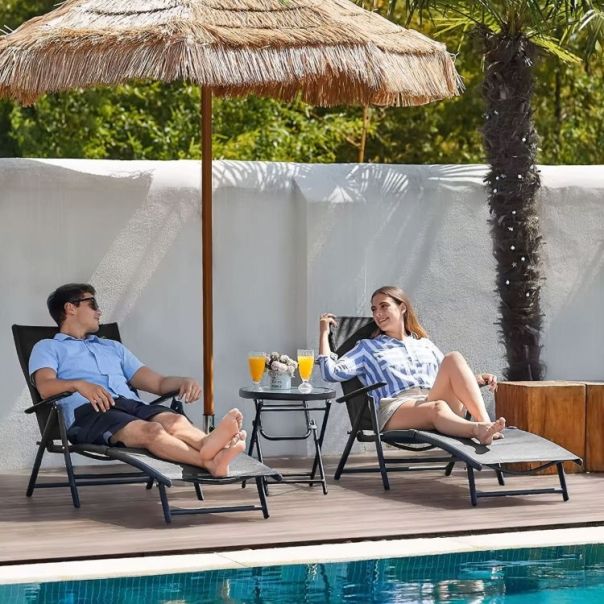 MULTIGARDEN Sklopiva baštenska ležaljka sa podesivim naslonom, crna - ZRL020 BLACK