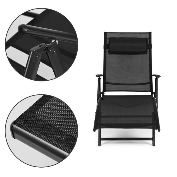 MULTIGARDEN Sklopiva baštenska ležaljka sa podesivim naslonom, crna - ZRL020 BLACK